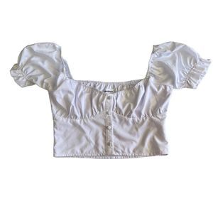 Superdown White Button Front Gabbie Ruched Crop Top Size XS NWT